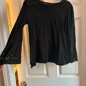 Lucky Brand Black Long Sleeve Top with Beaded Accents